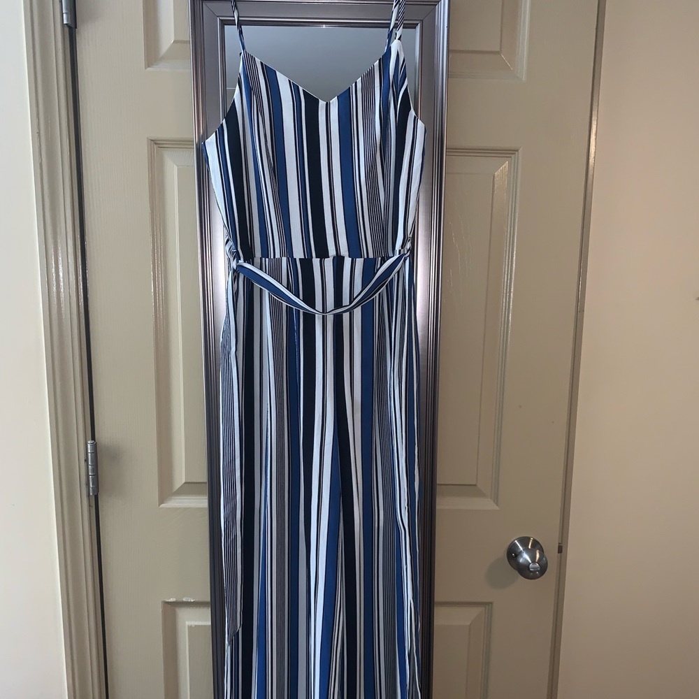 Black blue & white stripped jumpsuit!